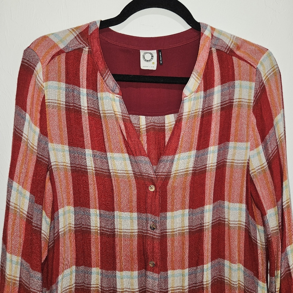 Anthropologie Akemi + Kin Tunic Red Plaid Womens Size Medium Rayon & Wool - Picture 4 of 12